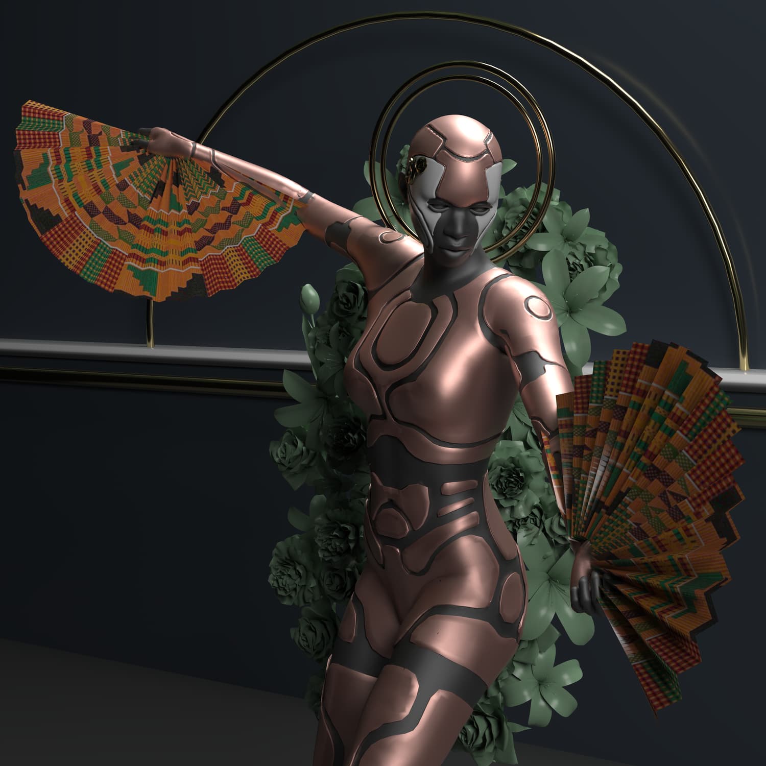 Flight, dynamic 3D art of figures in motion by BrakoVerse Media, Afrofuturist art Ghana